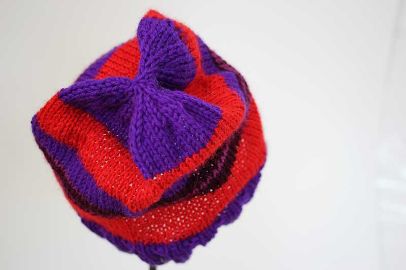Red and purple striped hat