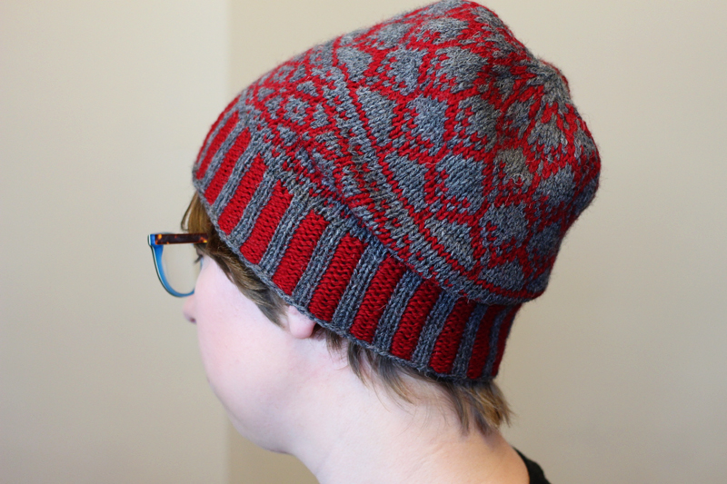 Stonebridge Hat Midnightsky Fibers Knitting Pattern - Colorwork hat in grey and red