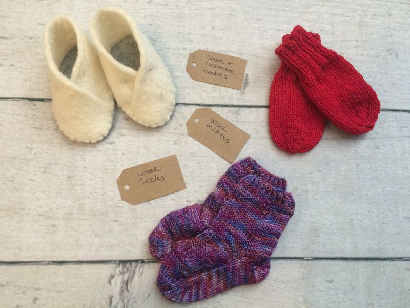 Knit baby gift- booties, mittens, socks